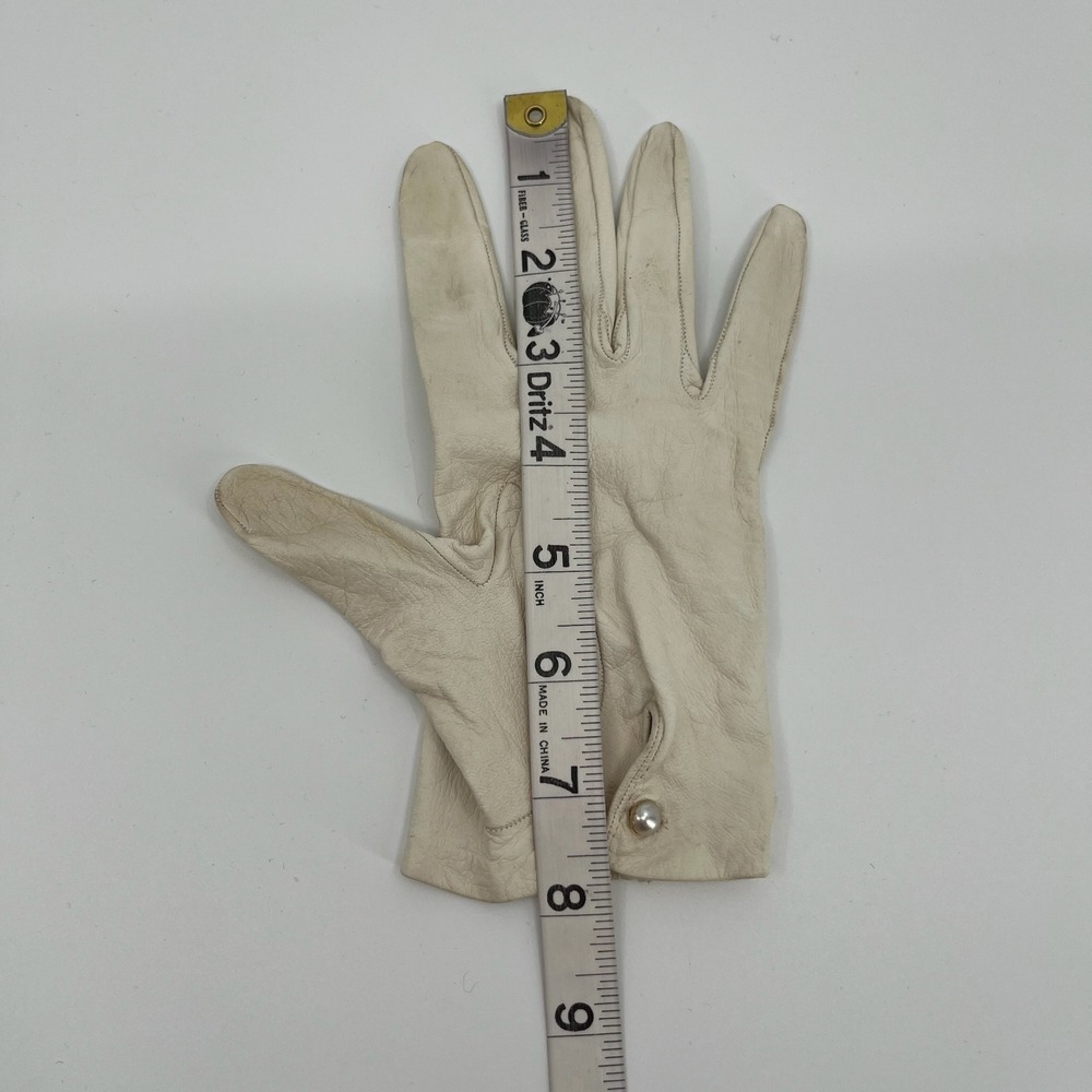 Vtg White Kid Leather Driving Gloves Womens 7 Short Wrist Dress Tea Party Femme - Picture 5 of 6
